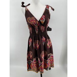 Angie Floral Paisley Cotton Sundress Womens Medium Brown Western Boho Dress New